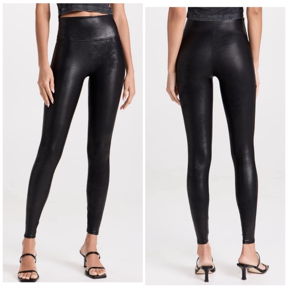 Spanx Vegan Leather Look Leggings Pants Black Medium